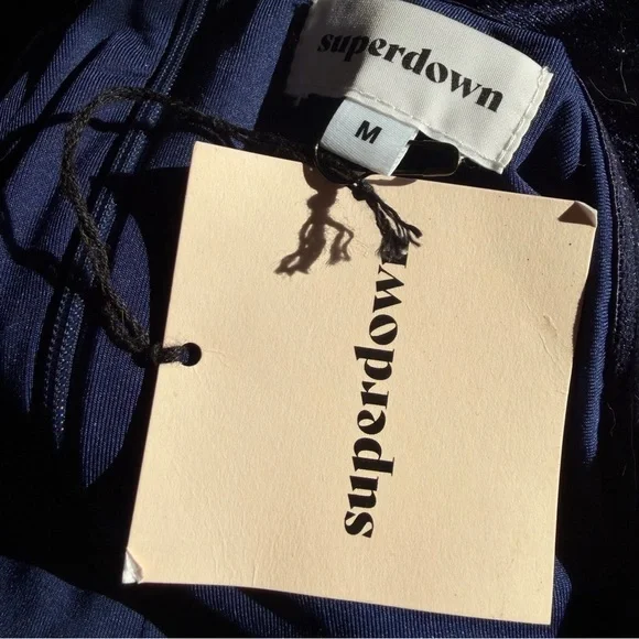 Superdown ryleigh strapless maxi dress Midnight Blue velvet high slit Revolve M - Picture 7 of 7